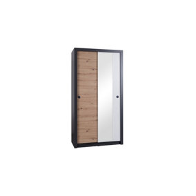 Iwa 12 Sliding Door Wardrobe - Compact Design with Mirrored Door in Graphite, White & Artisan Oak - W1100mm x H2150mm x D620mm