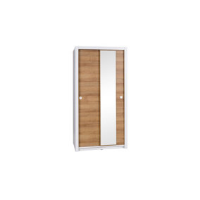 Iwa 12 Sliding Door Wardrobe - Compact Design with Mirrored Door in White Matt & Golden Oak - W1100mm x H2150mm x D620mm