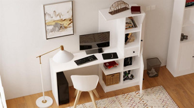 Izel Country - Computer Desk with Bookcase - White