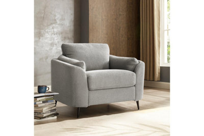 Jack 1 Seater Armchair With Metal Legs, Light Grey Boucle Fabric