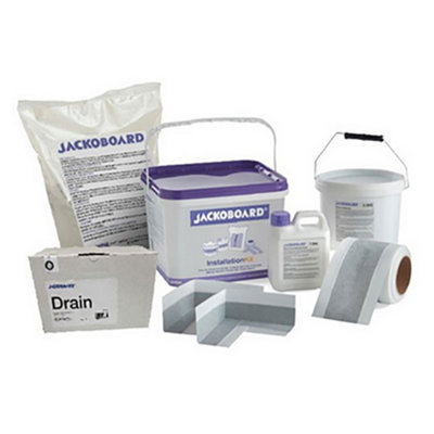 Jackoboard Linear Wetroom Horizontal Outlet Complete Intstallation Kit with Drain, Waterproofing Membrane, Adhesive & Primer