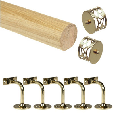 Jackson Woodturners Oak Mopstick Handrail Kit with Brass Wall Brackets ...