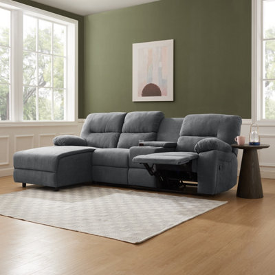 Jacob 3 Seater Manual Recliner Sofa With Left Hand Chaise, Dark Grey Linen DIY at B&Q