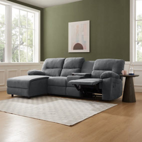 Jacob 3 Seater Manual Recliner Sofa With Left Hand Chaise, Dark Grey Linen