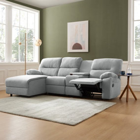 Jacob 3 Seater Manual Recliner Sofa With Left Hand Chaise, Light Grey Linen
