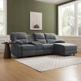 Jacob 3 Seater Manual Recliner Sofa With Right Hand Chaise, Dark Grey Linen