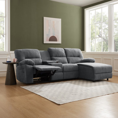 Jacob 3 Seater Manual Recliner Sofa With Right Hand Chaise, Dark Grey Linen