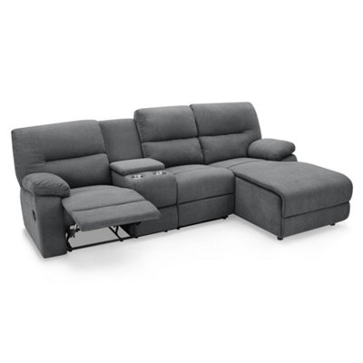 Jacob 3 Seater Manual Recliner Sofa With Right Hand Chaise, Dark Grey Linen