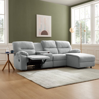 Jacob 3 Seater Manual Recliner Sofa With Right Hand Chaise, Light Grey Linen