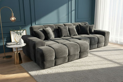 Divano Angolare Cavadore 5036 Mistrel – Con Poltrona Longchair, Rivestimento Soft Clean Antimacchia, Colore Tortora, 273 Cm, 3 Poggiatesta Regolabili