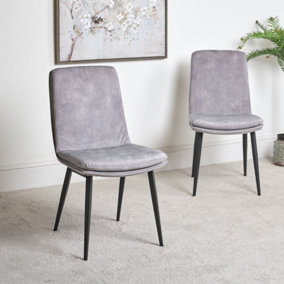 Jacob Modern Soft Velvet Dining Chair - Grey (Set of 2) with Tapered Black Metal Legs