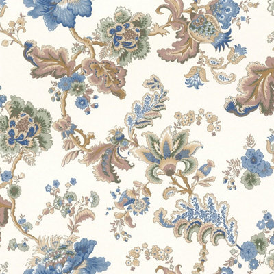 Papier Peint Floral Bleu Jacobin Rasch 710540 – Rouleau 10 M Lavable