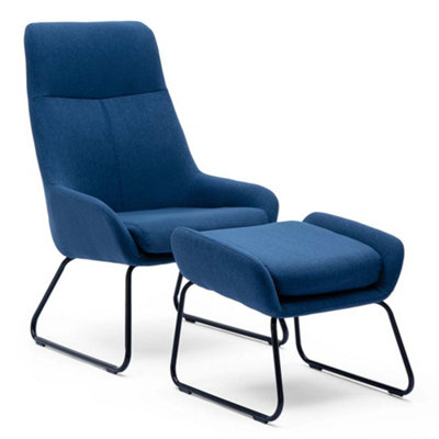 Jacobsen Occasional Fabric Lounge Bedroom Modern Metal Legs Accent Chair With Footstool Blue