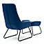 JACOBSEN OCCASIONAL FABRIC LOUNGE BEDROOM MODERN METAL LEGS ACCENT CHAIR WITH FOOTSTOOL (Blue)