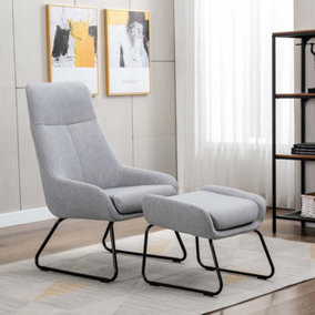 JACOBSEN OCCASIONAL FABRIC LOUNGE BEDROOM MODERN METAL LEGS ACCENT CHAIR WITH FOOTSTOOL (Grey)