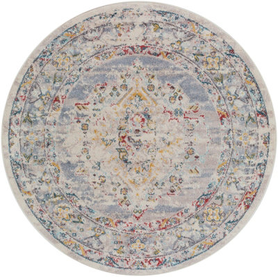 JADE Round Vintage Traditional Oriental Boho Taupe Area Rug 160 x 160 cm