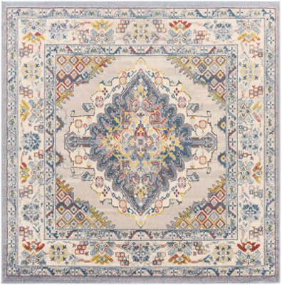 JADE Square Vintage Traditional Oriental Boho Grey Area Rug 200 x 200 cm