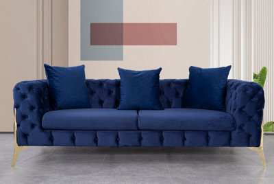 Jaguar 3 Seater Velvet Fabric Sofa Chesterfield Design With Metal