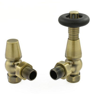 Jaguar Thermostatic Radiator Valve - Antique Brass (Angled TRV)