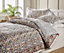 Jaipur Quilt Bedspread & 2x Pillow Shams - Hand Printed Colourful Floral Design Reversible Cotton Bedding Set