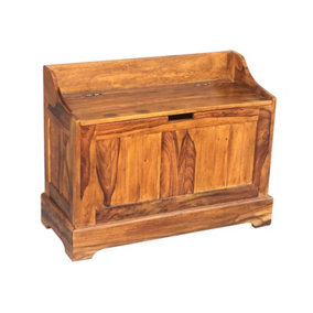 Jaipur Small Storage Seat - Sheesham Wood - L30 x W70 x H65 cm - Honey Dark Finish