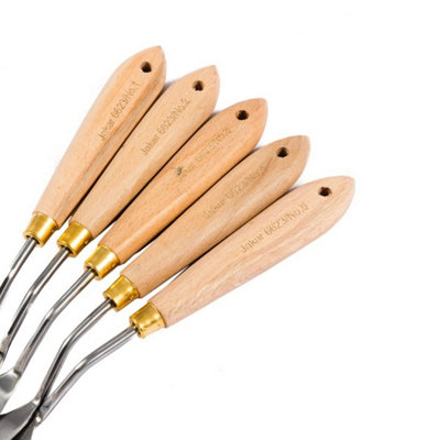 Jakar Tempered Steel Palette Tools 5 Assorted Shapes with Birchwood ...