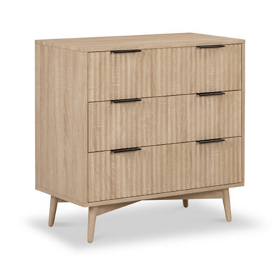 Jakob Oak 3 Drawer Grooved Chest Fully Assembled - By Roseland