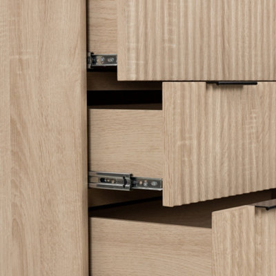 Jakob Oak 3 Drawer Grooved Chest Fully Assembled - By Roseland Furniture