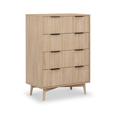Jakob Oak 4 Drawer Grooved Chest of Drawers - By Roseland Furniture