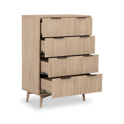 Jakob Oak 4 Drawer Grooved Chest of Drawers - By Roseland Furniture