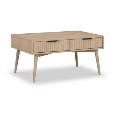 Jakob Oak 90cm Grooved Coffee Table with Drawer - By Roseland Furniture