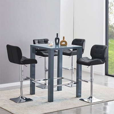 Jam Square Glass Grey Gloss Bar Table Candid Black Stools