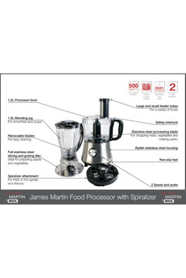 James Martin ZX971 Stainless Steel Food Processor & Spiralizer