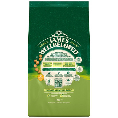 Image showcasing James Wellbeloved Adult Small Breed Grain Free Turkey Kibble Dog Food 1.5kg