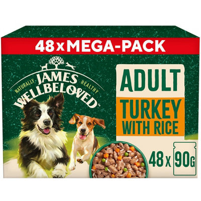 James Wellbeloved Adult Turkey in Gravy Pouch 48 x 90g DIY at B Q