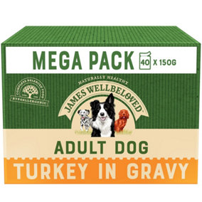 James Wellbeloved Adult Wet Dog Food Turkey in Gravy 10x150g Pouches