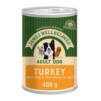 James Wellbeloved Adult Wet Dog Food Turkey & Rice in Loaf 400 g Tin (Pack of 12)