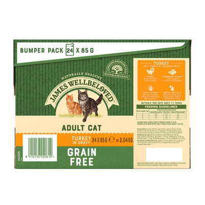 James Wellbeloved Bumper Pack Adult Cat GF Pouches Turkey In Gravy 48 x 85g