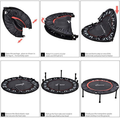 Jandecfit Mini Trampoline Foldable Jumper 40" Fitness Gym Rebounder Black Red - 5