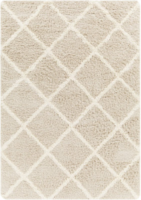 JANE Shaggy Cottage Plush Pile Beige Area Rug 130 x 170 cm