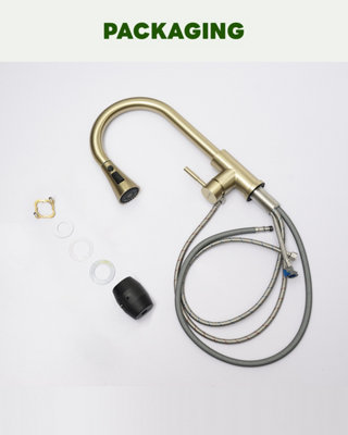 JANLEMNY Brushed Gold Kitchen Tap with Pull-Down Sprayer, Stainless Steel Kitchen Sink Mixer Faucets with 3 Modes High Arch