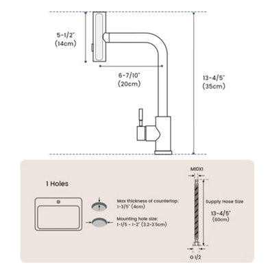 Janlemny Waterfall Kitchen Mixer Tap with Pull-Out Spray, Brushed Gold, 3-Function 360 Degree Swivel, Single Hole Deck Mount