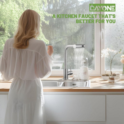Janlemny Waterfall Pull-Out Kitchen Mixer Tap - 3-in-1 Spray, SUS304 Brushed Stainless Steel, Single Lever, G1/2