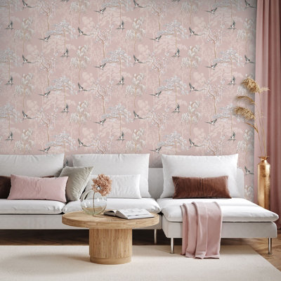 Japanese Garden Wallpaper Blush Pink World of Wallpaper E100335AH