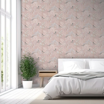 Japanese Garden Wallpaper Blush Pink World of Wallpaper E100335AH