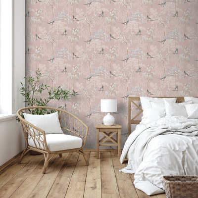 Japanese Garden Wallpaper Blush Pink World of Wallpaper E100335AH