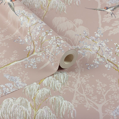 Japanese Garden Wallpaper Blush Pink World of Wallpaper E100335AH