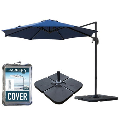 Jarder 3m Milan Blue Aluminium Cantilever Parasol with Base and Cover DIY at B Q