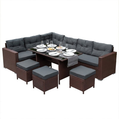 Jardi Rattan Corner Set 9 Seater Brown