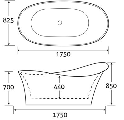 Jareau White Acrylic Freestanding Bath (L)1750mm (W)825mm